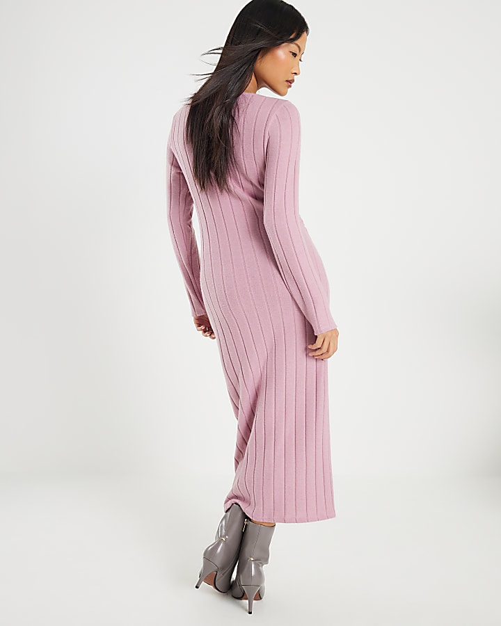 River Island Petite Pink Long Sleeve Cosy Twist Midi Dress