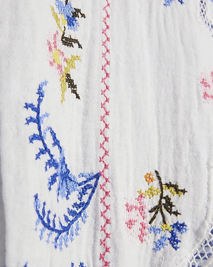 River Island Petite White Embroidery Stripe Playsuit