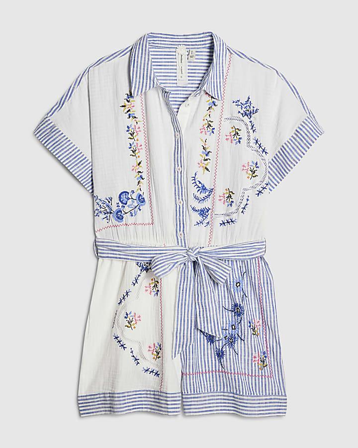 River Island Petite White Embroidery Stripe Playsuit