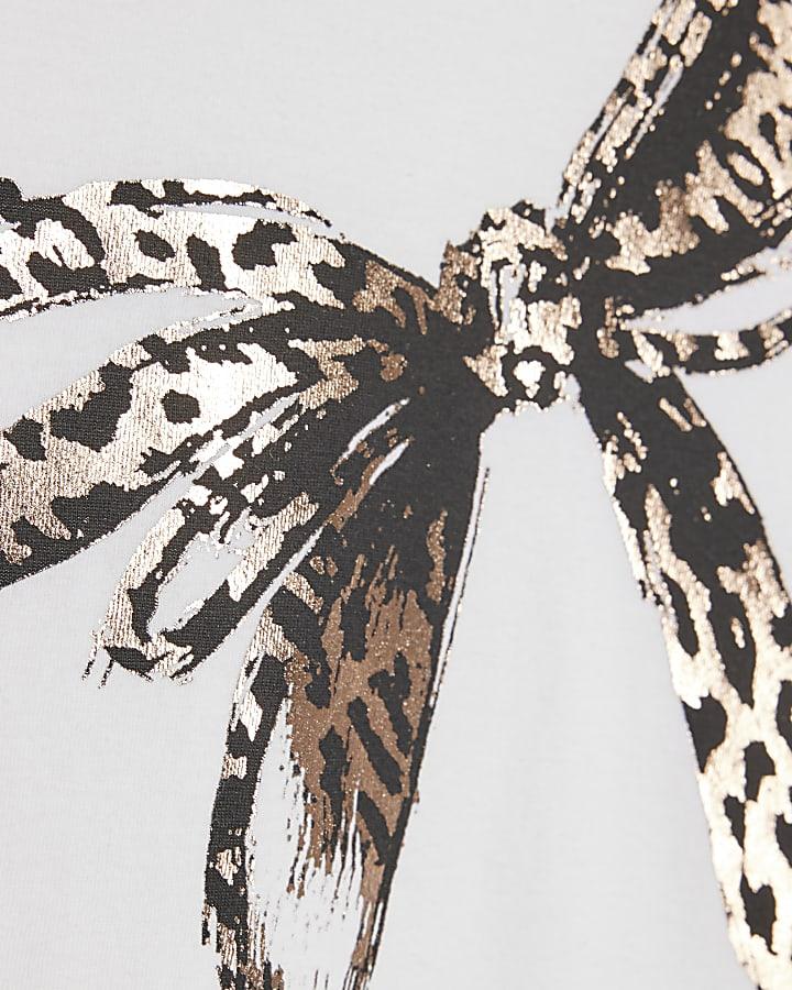 River Island Petite White Leopard Print Bow T-shirt