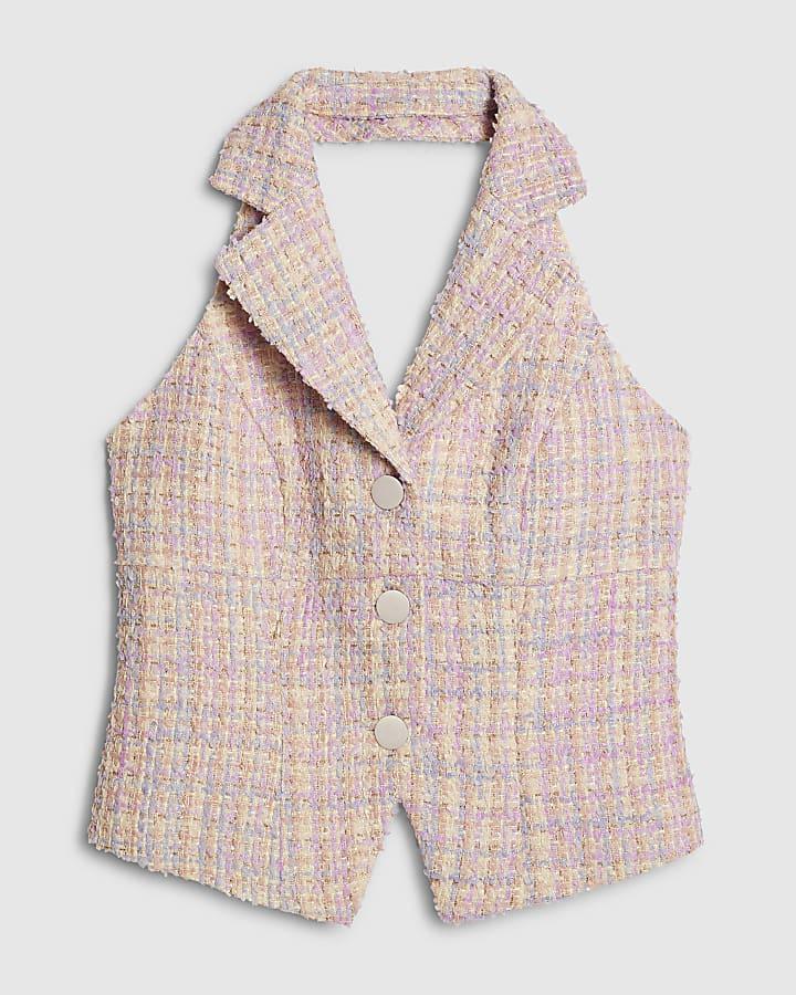 river island Pink Boucle Collared Halter Neck Waistcoat
