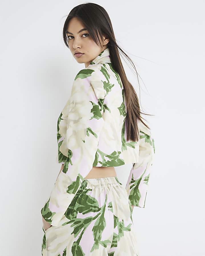 River Island Pink Cropped Floral Print Boxy Fit Blazer