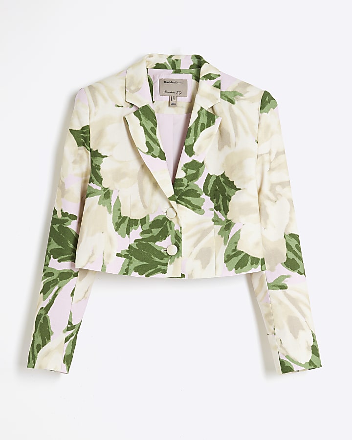 river island Pink Cropped Floral Print Boxy Fit Blazer