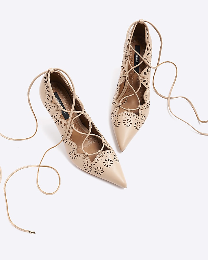 river island Pink cut out lace up heeled court shoes