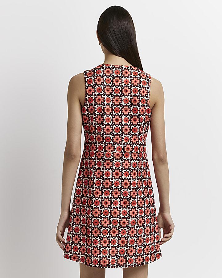 river island Pink floral sleeveless shift mini dress