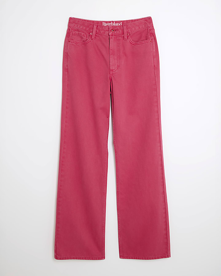 river island Pink High Rise Relaxed Straight Leg Jeans