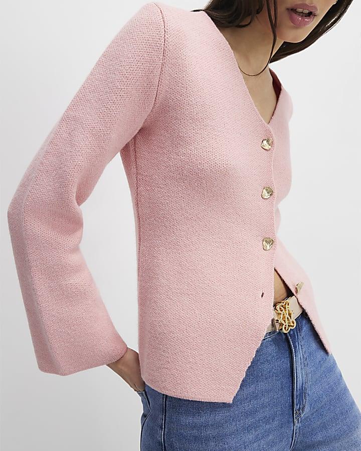 River Island Pink Long Sleeve Button Detail Cardigan