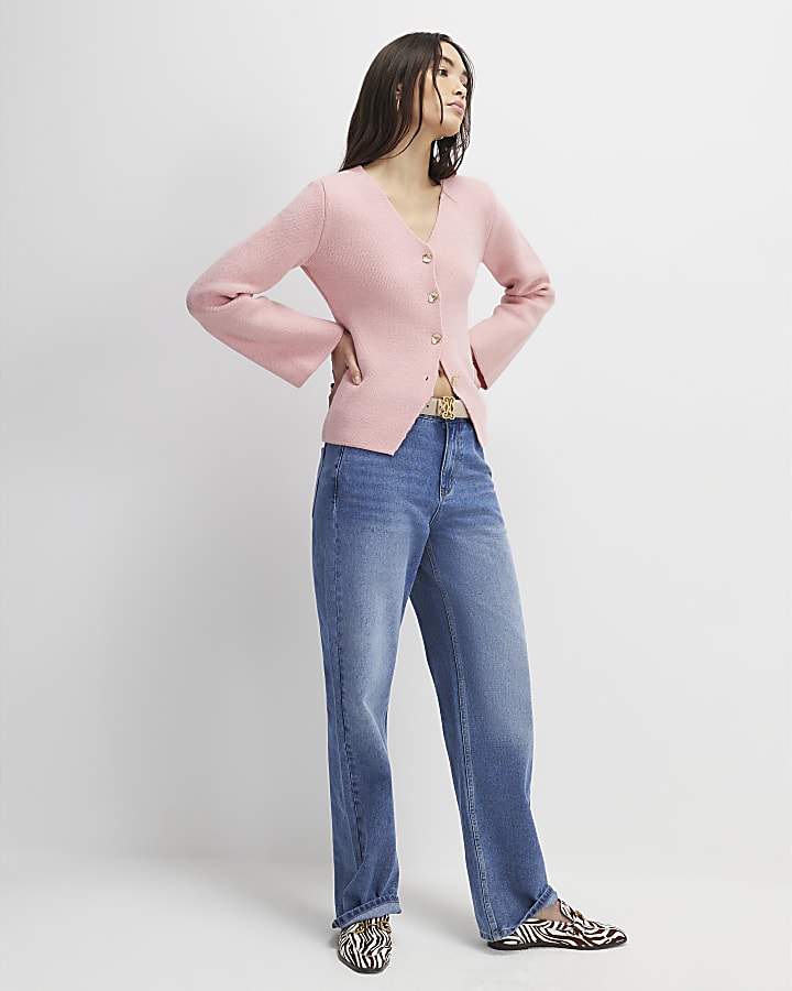 River Island Pink Long Sleeve Button Detail Cardigan