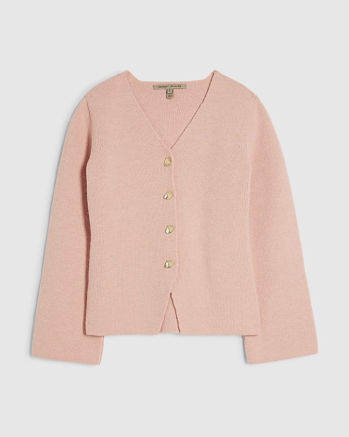 river island Pink Long Sleeve Button Detail Cardigan