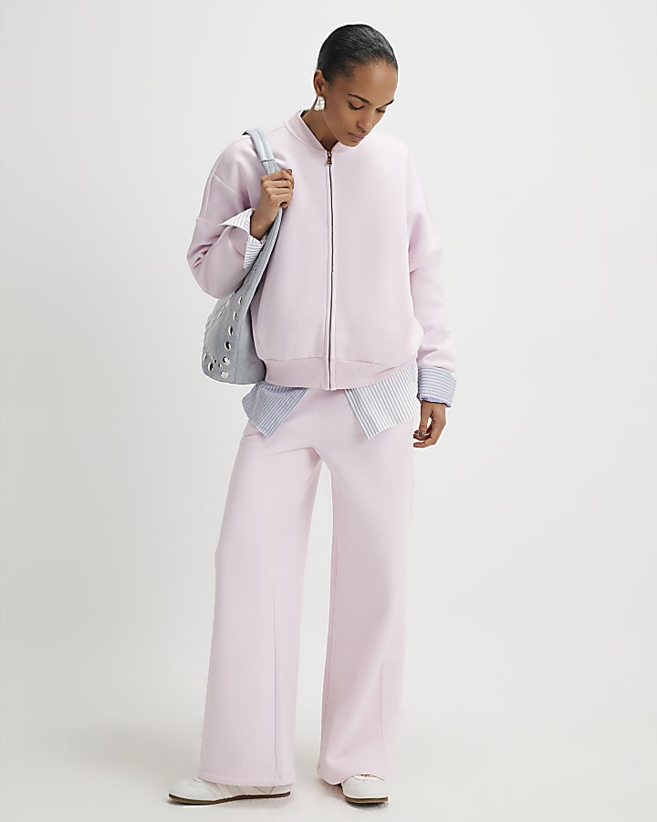 River Island Pink Long Sleeve Zip Up Bomber Sweatshirt