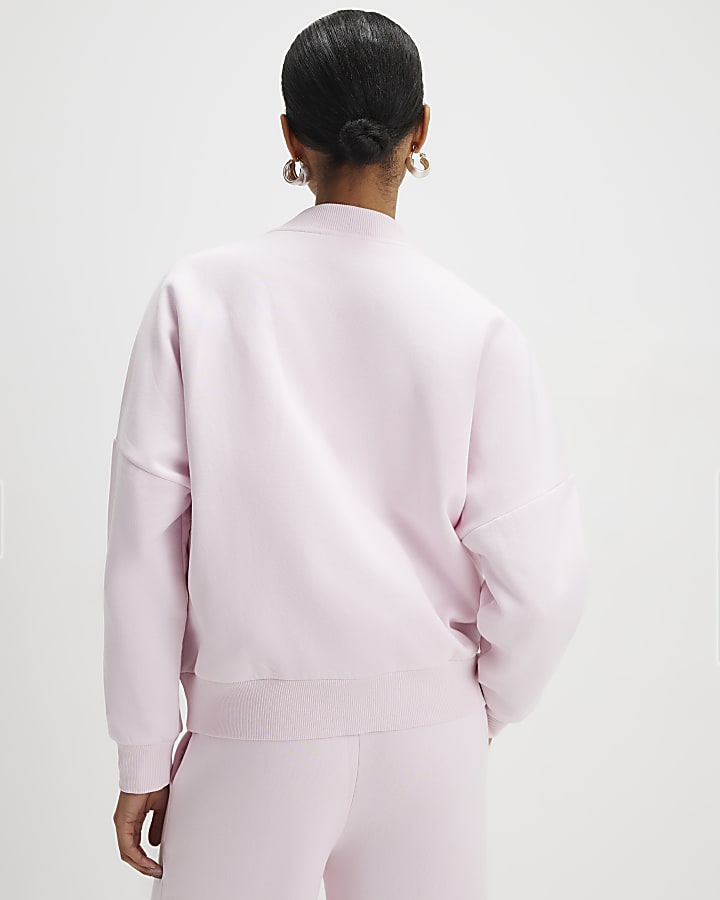 River Island Pink Long Sleeve Zip Up Bomber Sweatshirt