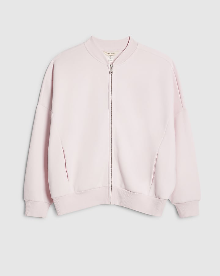 river island Pink Long Sleeve Zip Up Bomber Sweatshirt