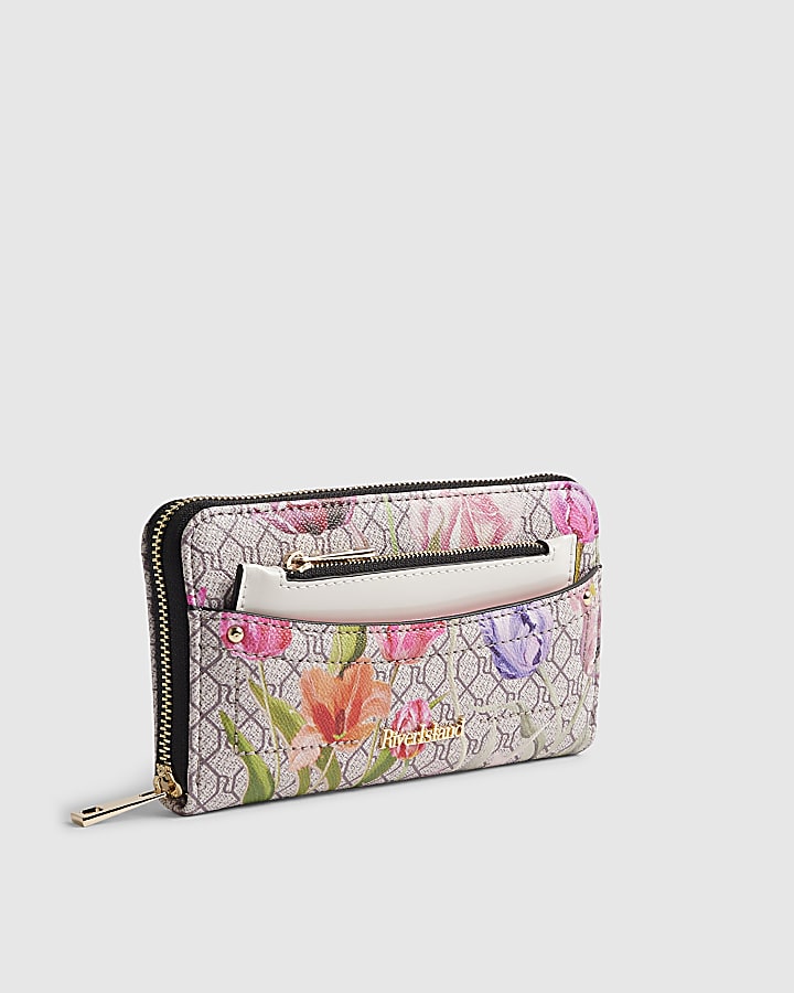 River Island Pink Monogram Floral Pocket Front Purse