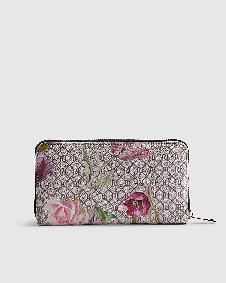 River Island Pink Monogram Floral Pocket Front Purse