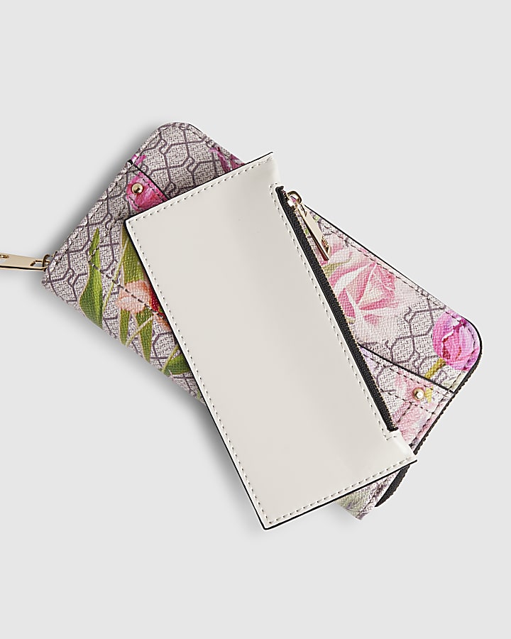 River Island Pink Monogram Floral Pocket Front Purse