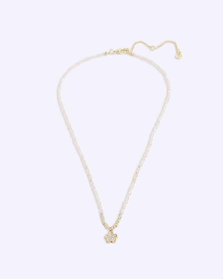 River Island Pink October Birthstone Beaded Necklace
