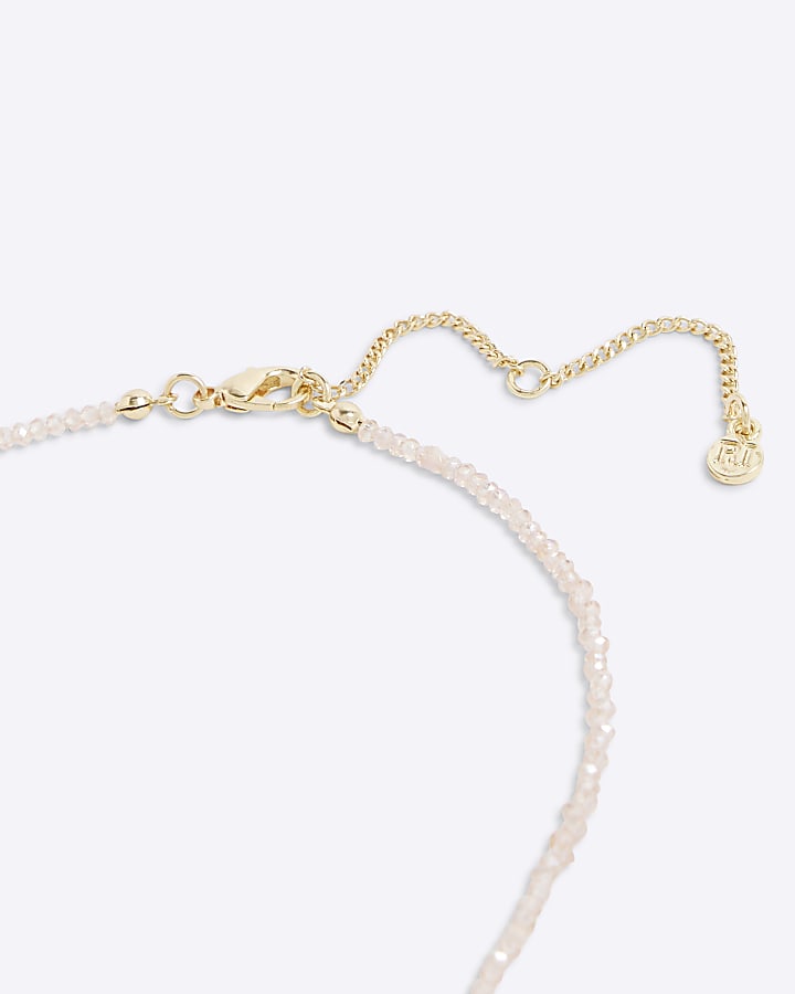 River Island Pink October Birthstone Beaded Necklace