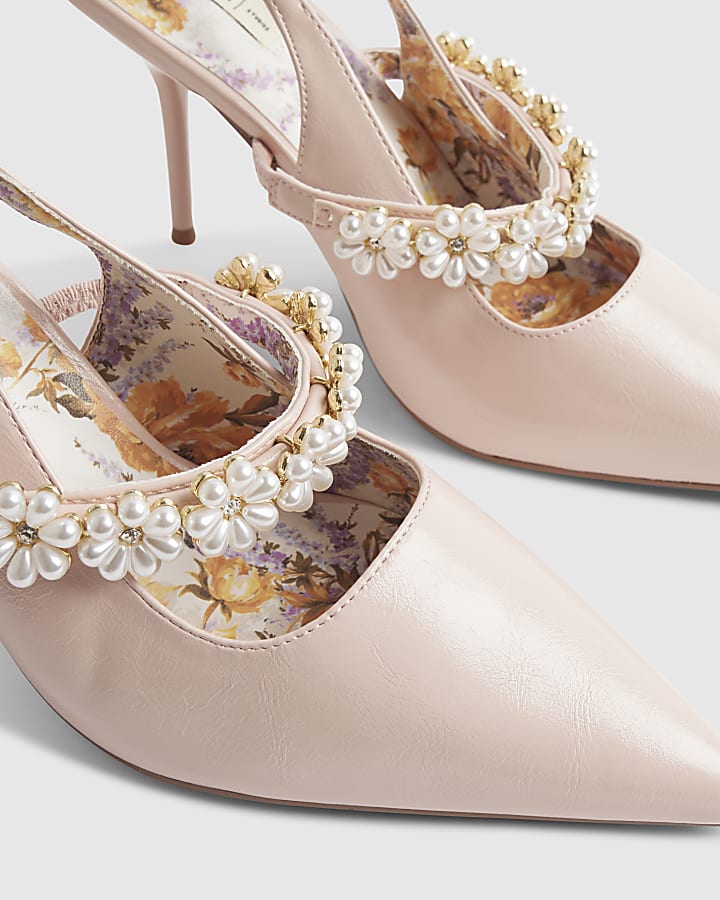 river island Pink Pearl Flower Slingback Court Heels
