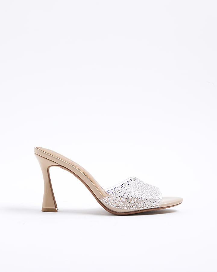 River Island Pink Pearl Perspex Heeled Mule Sandals