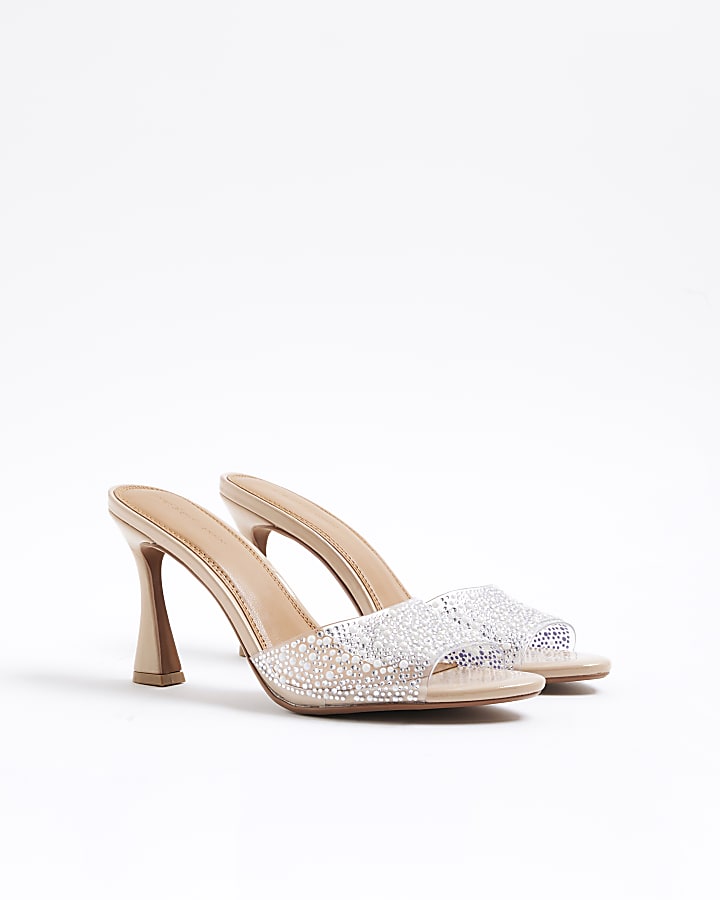 River Island Pink Pearl Perspex Heeled Mule Sandals