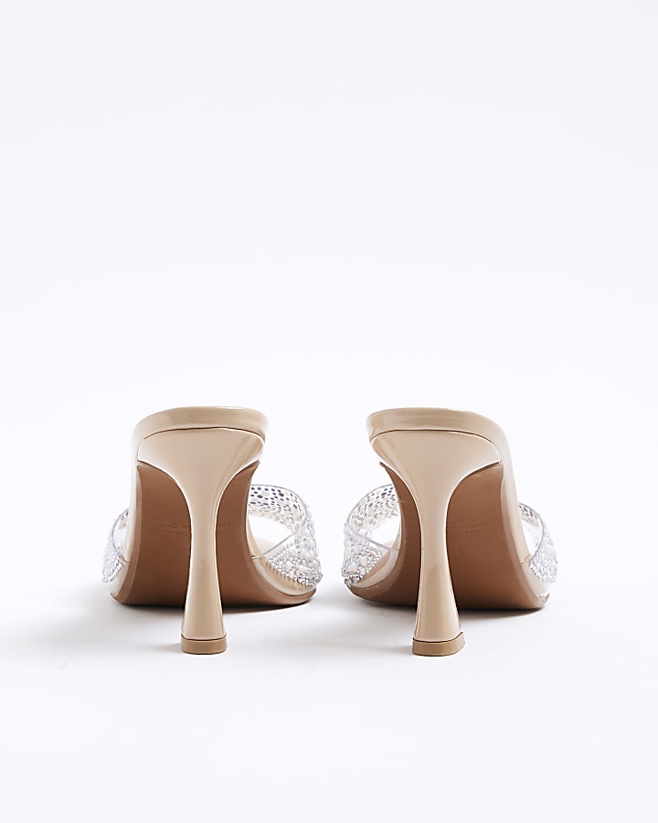 River Island Pink Pearl Perspex Heeled Mule Sandals