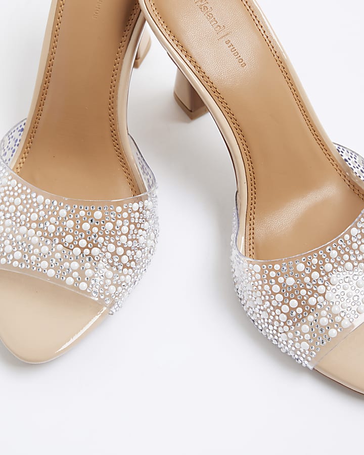 river island Pink Pearl Perspex Heeled Mule Sandals