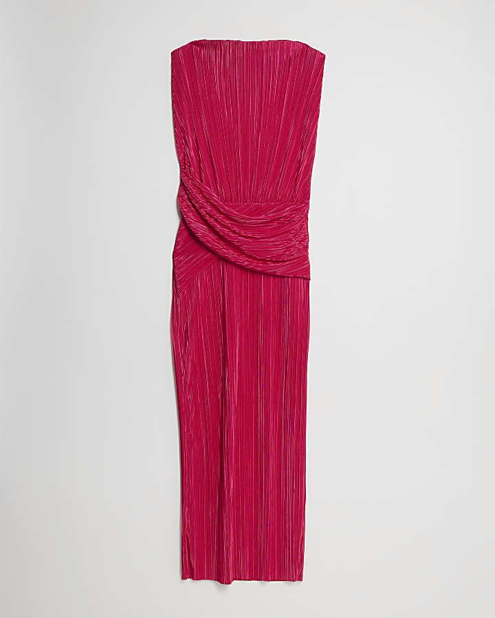 river island Pink Plisse Sleeveless Wrap Waist Midi Dress