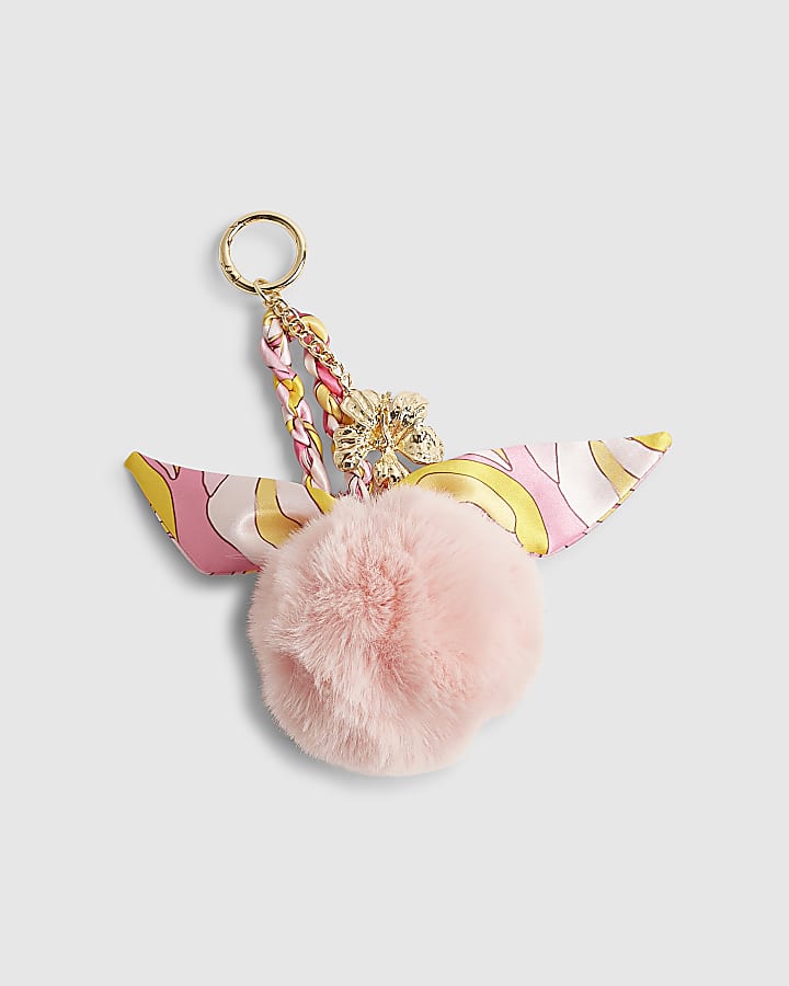 River Island Pink Pom Pom Plaited Scarf Flower Bag Charm