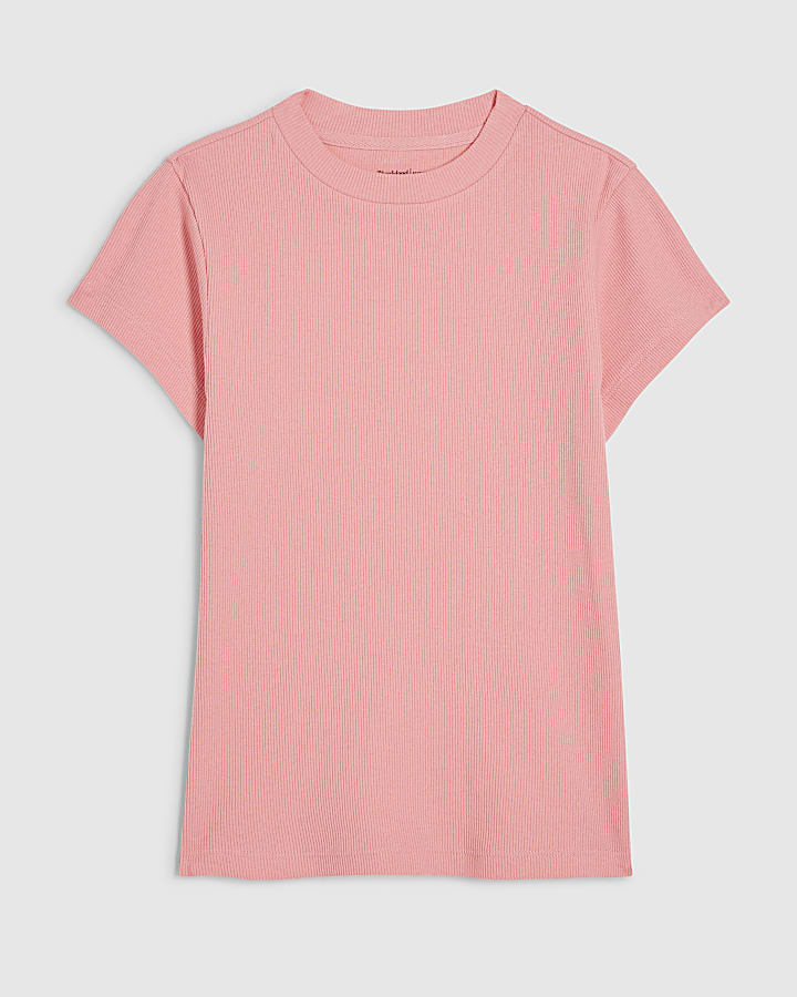 river island Pink Short Sleeve Fitted Ribbed T-shirt