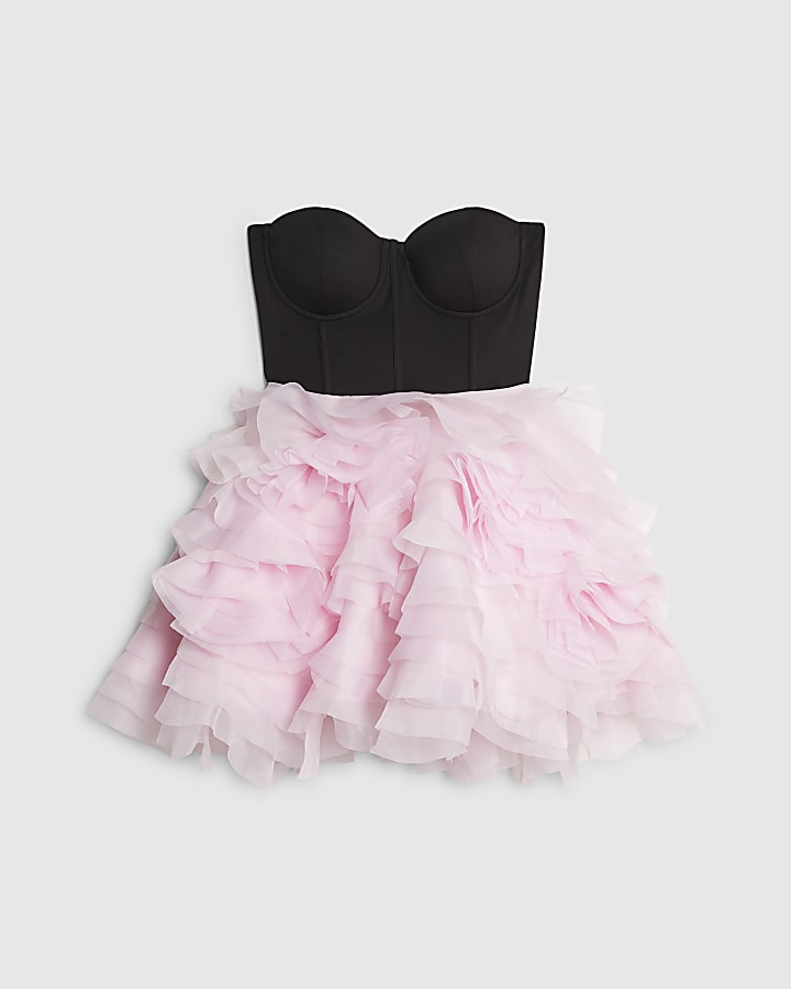 river island Pink Sleeveless 3D Floral Bandeau Mini Dress
