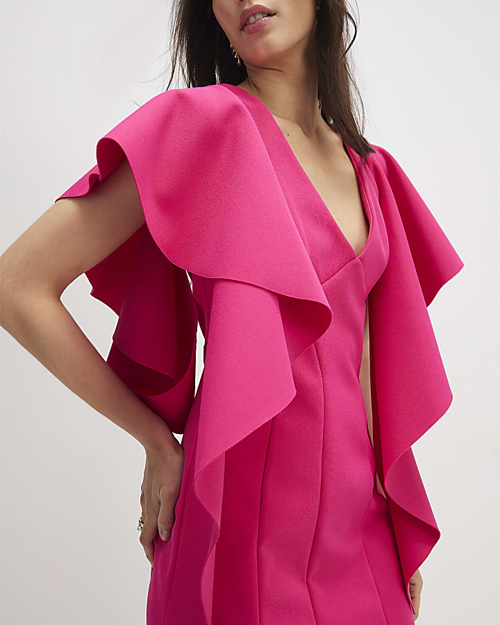 River Island Pink Sleeveless Ruffle Shoulder Mini Dress