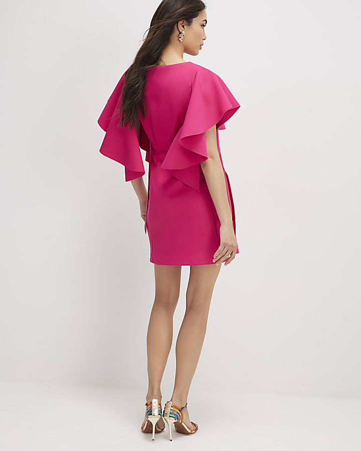 River Island Pink Sleeveless Ruffle Shoulder Mini Dress