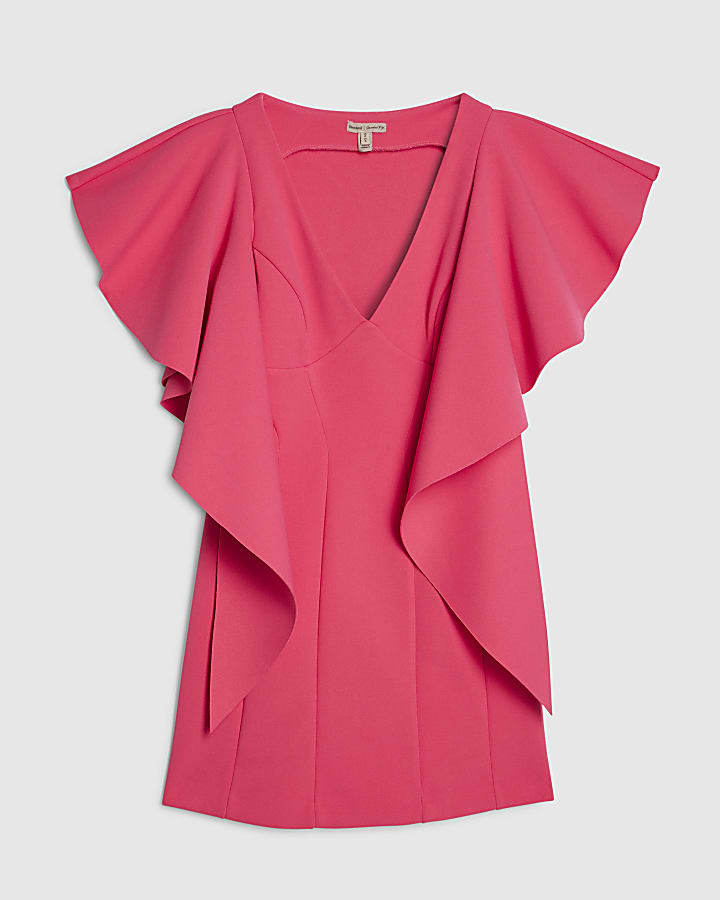 river island Pink Sleeveless Ruffle Shoulder Mini Dress
