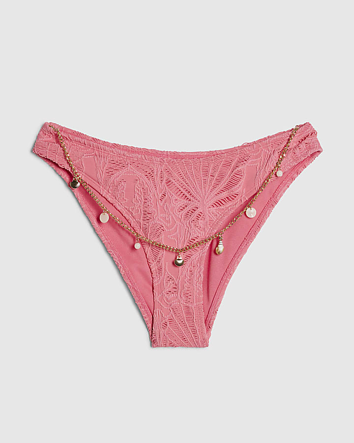 river island Pink Textured Shell Chain Bikini Briefs
