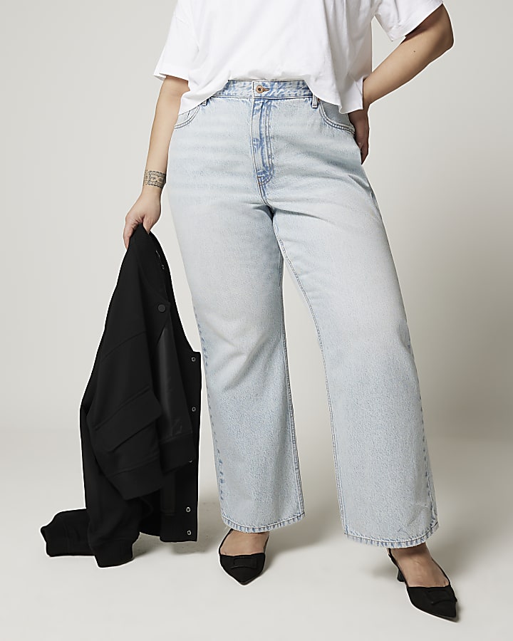 River Island Plus Blue High Waisted Relaxed Straight Jeans
