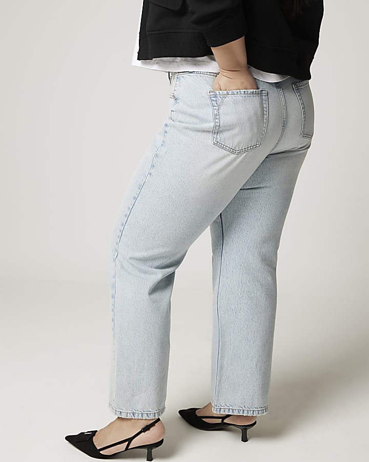 River Island Plus Blue High Waisted Relaxed Straight Jeans