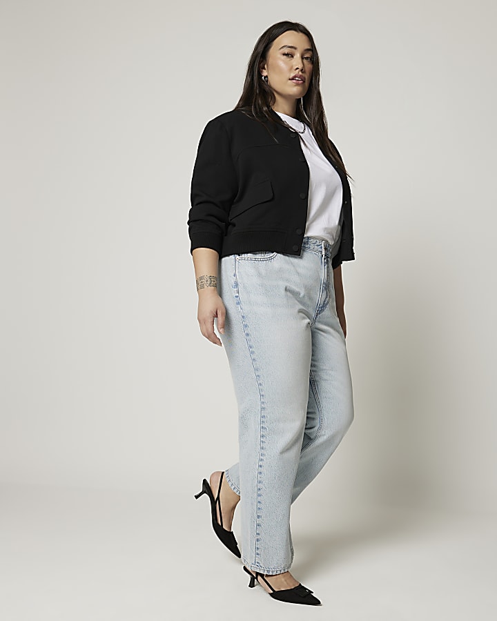 River Island Plus Blue High Waisted Relaxed Straight Jeans