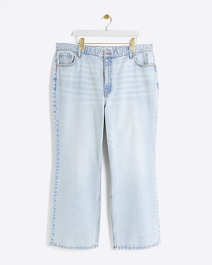 river island Plus blue high waisted relaxed straight jeans