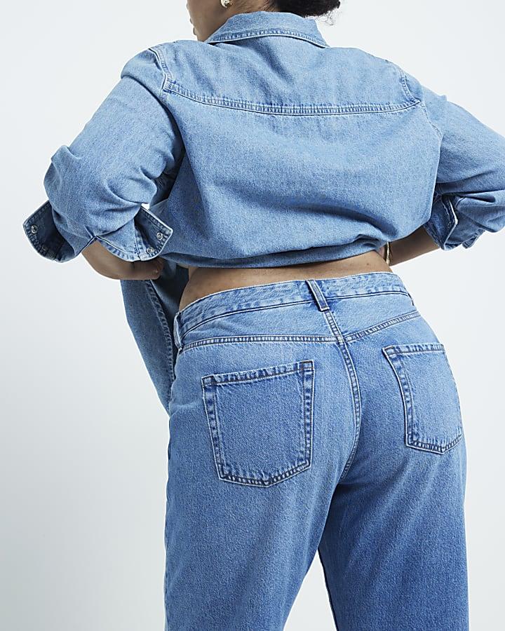 River Island Plus Blue High Waisted Straight Leg Jeans