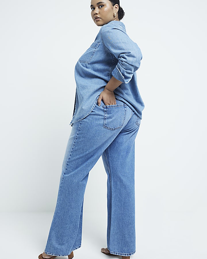 River Island Plus Blue High Waisted Straight Leg Jeans