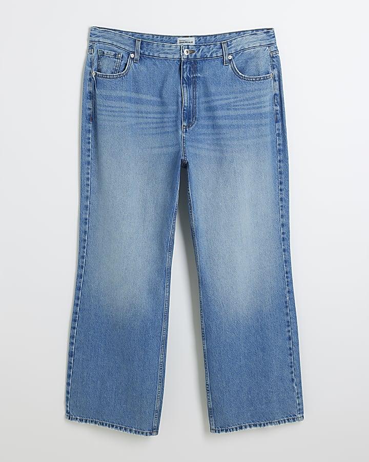 river island Plus blue high waisted straight leg jeans