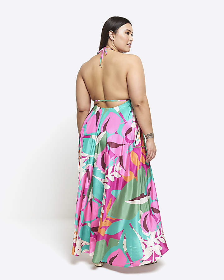 River Island Plus Purple Floral Open Back Beach Maxi Dress