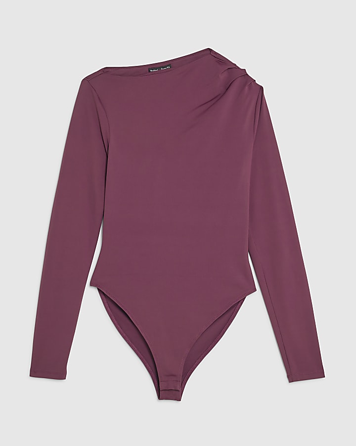 river island Purple Long Sleeve Slash Neck Bodysuit