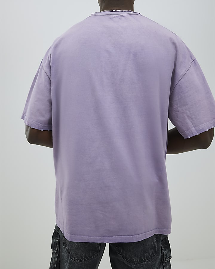 River Island Purple Oversized Distressed Pocket T-Shirt