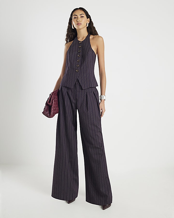 River Island Purple Pinstripe Halter Neck Waistcoat Top