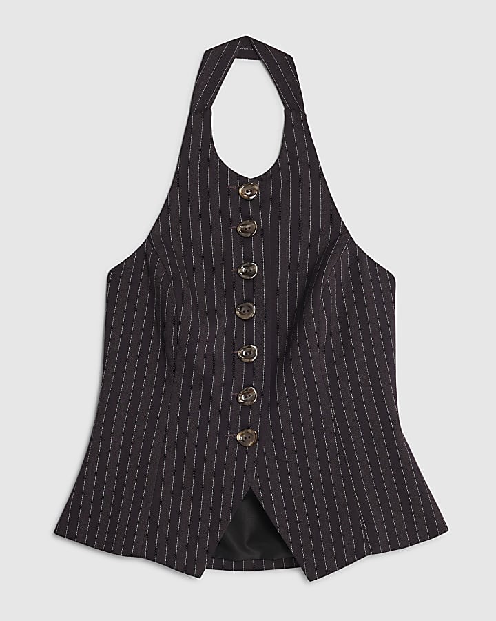 river island Purple Pinstripe Halter Neck Waistcoat Top