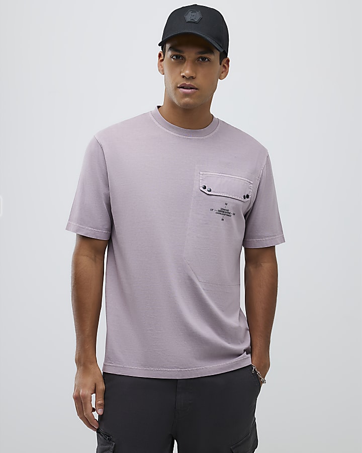 River Island Purple Regular Fit Chest Pocket T-Shirt