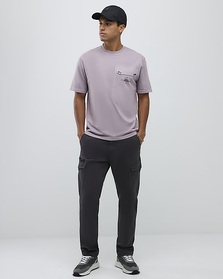 River Island Purple Regular Fit Chest Pocket T-Shirt