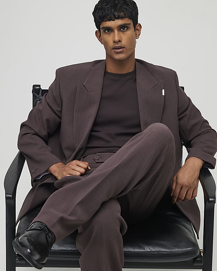 River Island Purple Relaxed Fit Pleated Suit Trousers