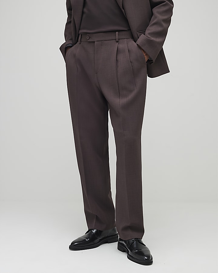River Island Purple Relaxed Fit Pleated Suit Trousers